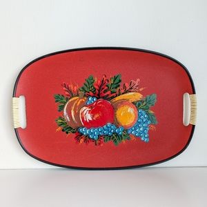 Enesco Japan Red Orange Tray with Fruit and Foliage